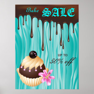 Affiche de vente de gâteaux Chocolat Cupcake bleu