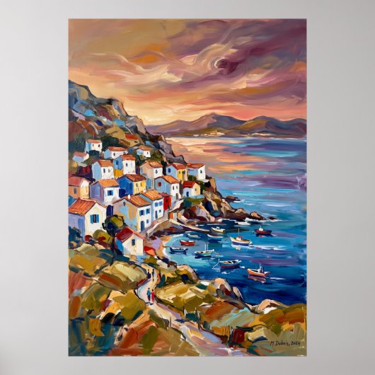 Affiche de village côtier d'île grecque (Devant)
