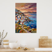 Affiche de village côtier d'île grecque (Cuisine)