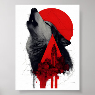 Affiche de ville de loup hurlant Trash Polka Abstr