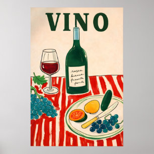 Affiche de vin Vino, Art mural de cuisine italienn