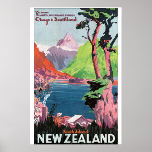 Affiche de Vintage voyage de la Nouvelle Zélande