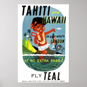 Affiche de Vintage voyage du Tahiti Hawaï