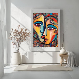 Affiche de visage cool homme femme abstrait coloré
