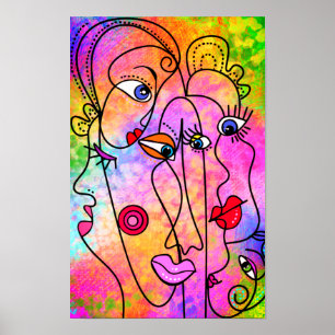 Affiche de visage de femme abstrait - Peinture de