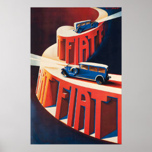 Affiche de voiture ancienne Fiat Automobile 1928