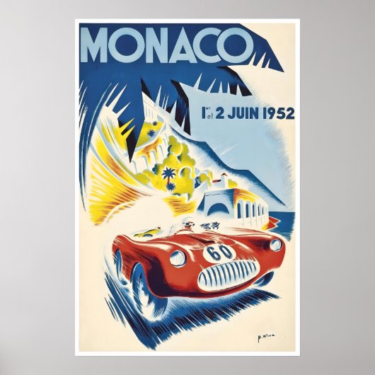 Affiche de voiture de course de Monaco 1952 Impres (Devant)