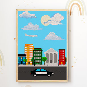 Affiche de voiture de police pour chambre d'enfant