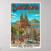 Affiche de voyage à Barcelone, Espagne, années 196 (Devant)