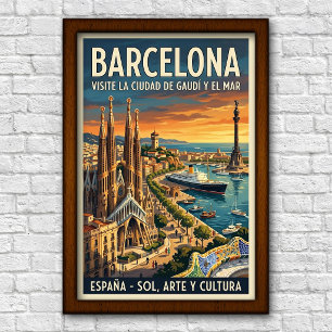 Affiche de voyage à Barcelone, Espagne des années