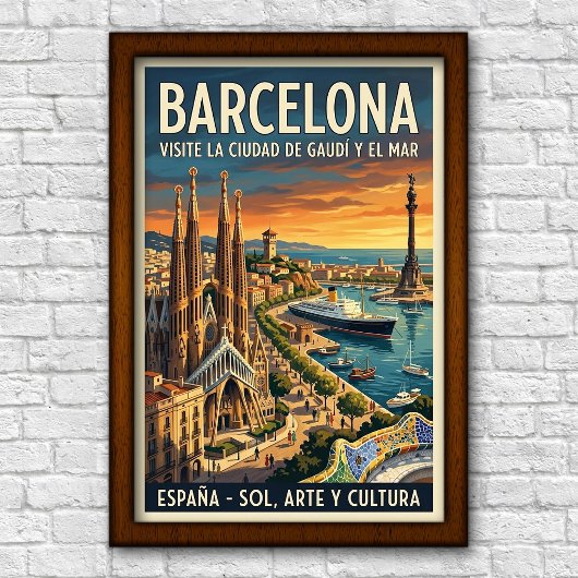 Affiche de voyage à Barcelone, Espagne des années