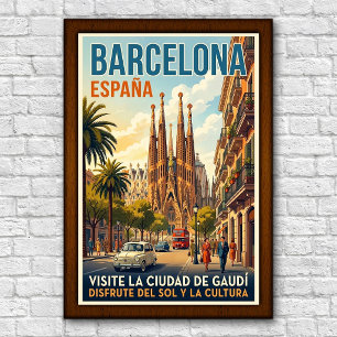 Affiche de voyage à Barcelone, Espagne des années