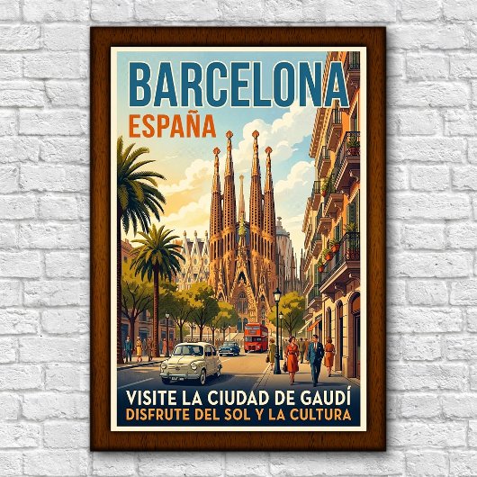 Affiche de voyage à Barcelone, Espagne des années
