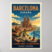 Affiche de voyage à Barcelone, Espagne des années (Devant)