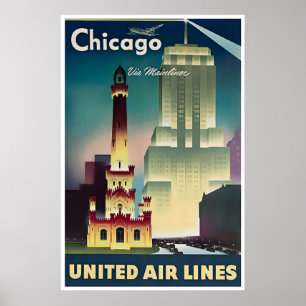 Affiche de voyage à Chicago, impression unie d'art