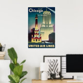 Affiche de voyage à Chicago, impression unie d'art (Bureau à domicile)