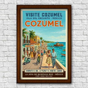 Affiche de voyage à Cozumel, Mexique des années 19