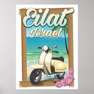 Affiche de voyage à Eilat Beach Israël scooter