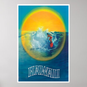 Affiche de voyage à Hawaï Art de surf Impression h