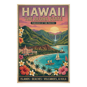 Affiche de voyage à Hawaï - Le paradis de l'État A