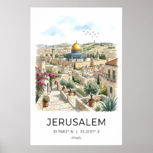 Affiche de voyage à Jérusalem, dôme doré, pierre