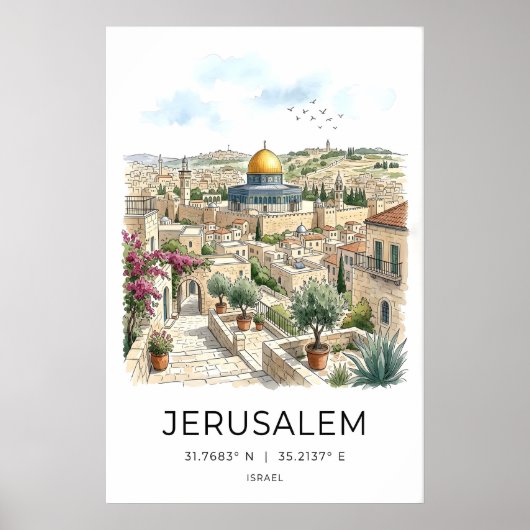Affiche de voyage à Jérusalem, dôme doré, pierre (Devant)