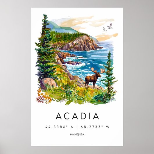 Affiche de voyage à l'aquarelle d'Acadia Vintage S (Devant)