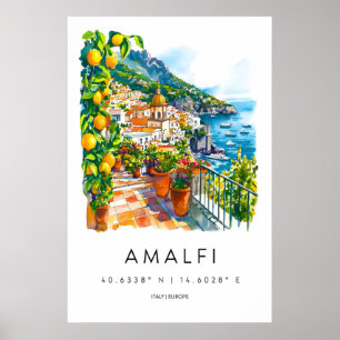 Affiche de voyage à l'aquarelle d'Amalfi Parc Nati