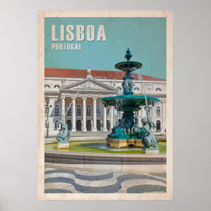 Affiche de voyage à Lisbonne D. Théâtre Maria II,