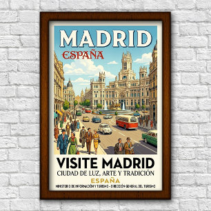 Affiche de voyage à Madrid, Espagne des années 196