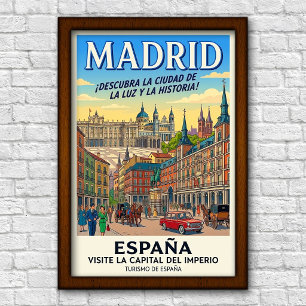 Affiche de voyage à Madrid, Espagne des années 196