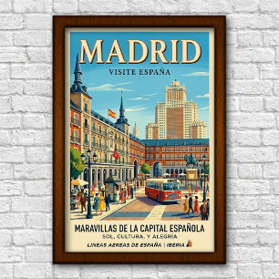 Affiche de voyage à Madrid, Espagne des années 196