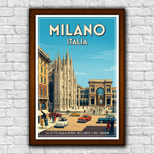Affiche de voyage à Milan, Italie, années 1960
