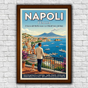 Affiche de voyage à Naples, Italie, années 1960