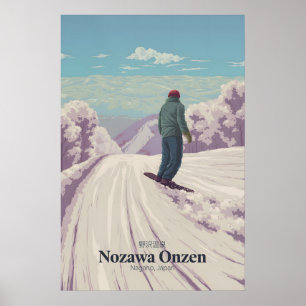 Affiche de voyage à Nozawa Onsen Japon snowboard