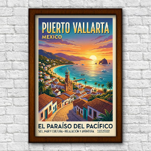 Affiche de voyage à Puerto Vallarta des années 196