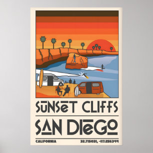 Affiche de voyage à San Diego Scène rétro de Sunse