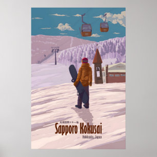 Affiche de voyage à Sapporo Kokusai Japon pour le