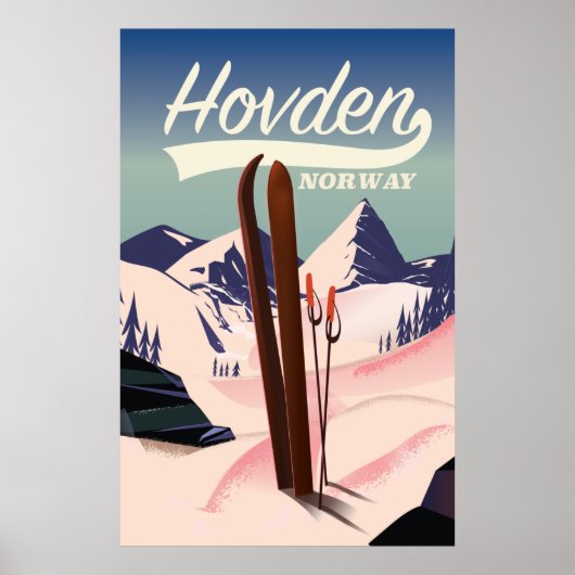 Affiche de voyage à ski Hovden Norvège. (Devant)