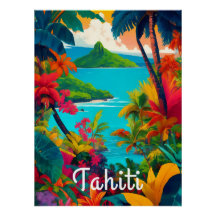 Affiche de voyage à Tahiti
