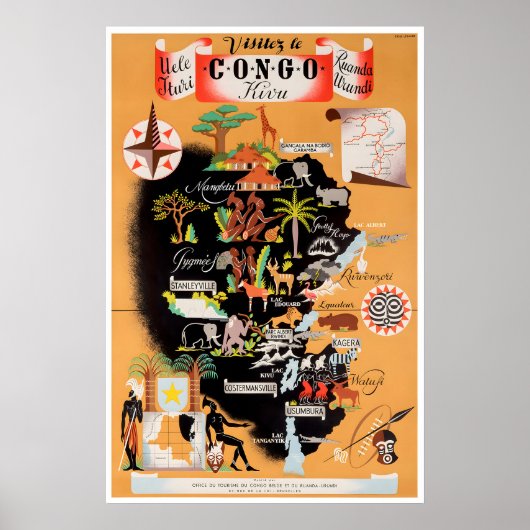 Affiche de voyage Afrique Art Congo Impression de (Devant)