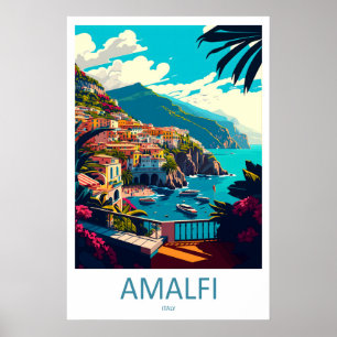 Affiche de voyage Amalfi Italie Vintage Ski Nation