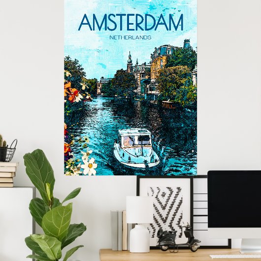 Affiche de voyage Amsterdam (Bureau à domicile)