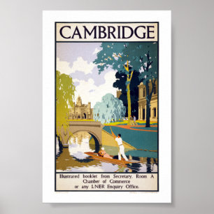 Affiche de voyage ancienne de Cambridge restaurée