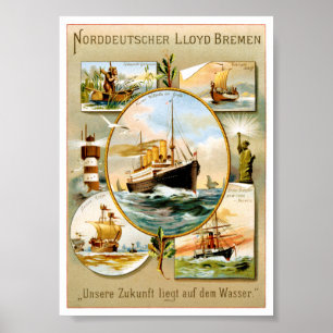 Affiche de voyage ancienne Norddeutscher Lloyd Brê