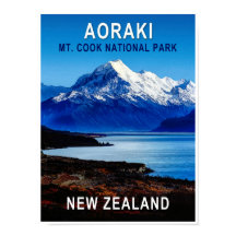 Affiche de voyage Aoraki Nouvelle-Zélande