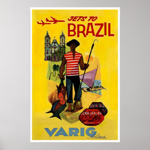 Affiche de voyage au Brésil Varig Airlines Art Rio
