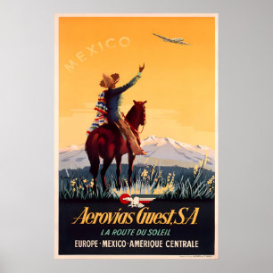 Affiche de voyage au Mexique - Aerovias