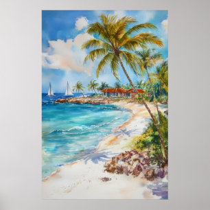 Affiche de voyage au parc de ski aquarelle d'Aruba