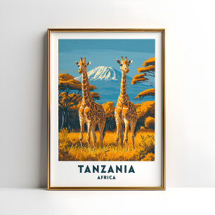 Affiche de voyage au safari de girafe en Tanzanie